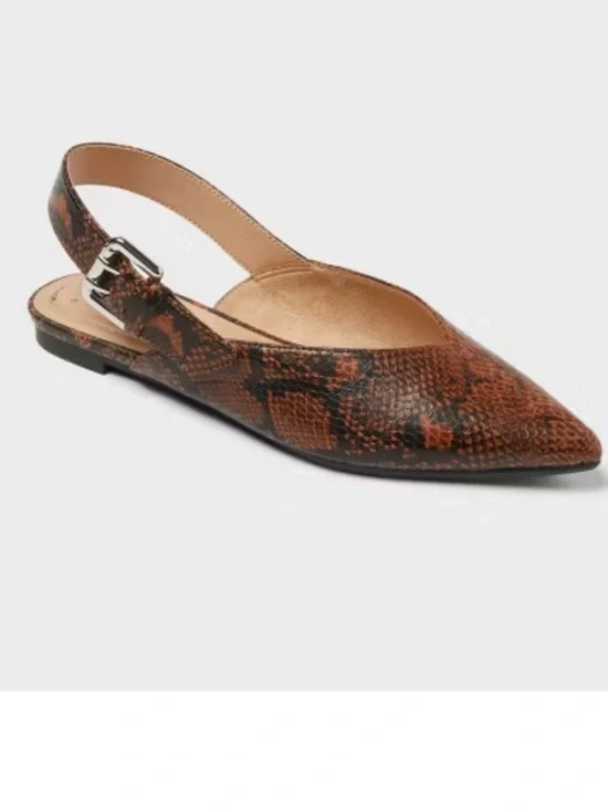 Snake Print Slingback Flats Pointed Toe Neutral Chic Minimalist SIZE 8.5 NWT - Picture 2 of 10